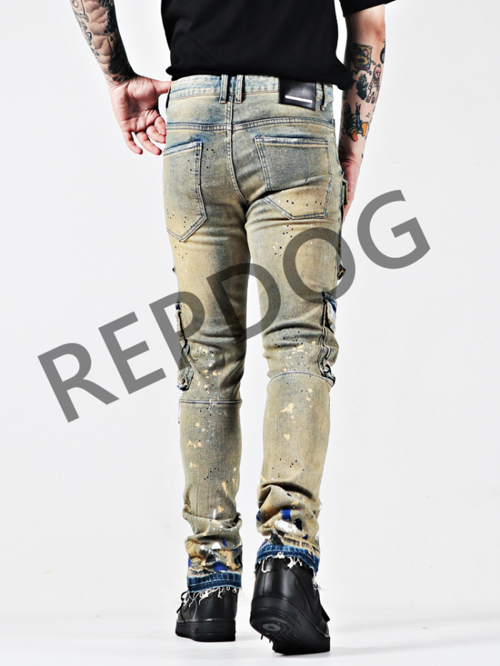 High Street Multi-Pocket Deconstructed Patchwork Raglan Washed Jeans