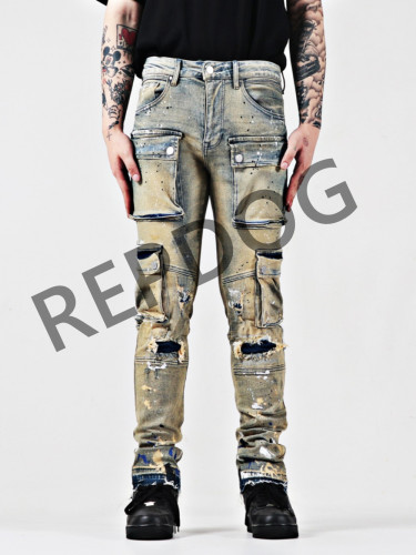 High Street Multi-Pocket Deconstructed Patchwork Raglan Washed Jeans