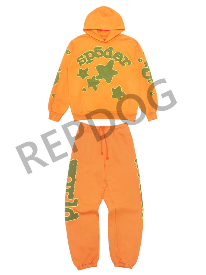 1:1 quality version Bright Orange Star Letter Foam Hoodie & Pants Set