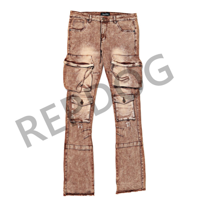 Vintage Hip Hop Multi-Pocket Washed Stacked Flare Jeans
