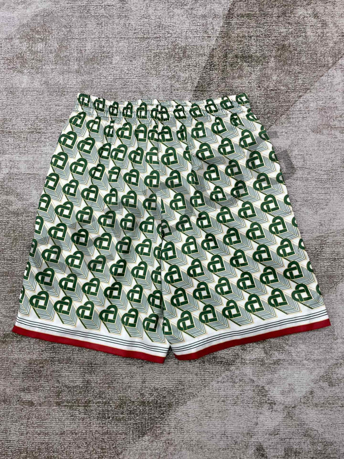 1:1 quality version Printed Green Heart Silk Lapel shirt & shorts set