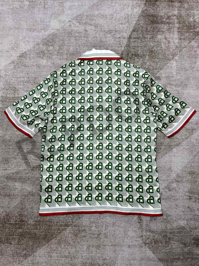 1:1 quality version Printed Green Heart Silk Lapel shirt & shorts set