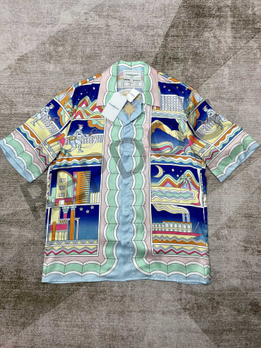 1:1 quality version Hawaiian Style Portrait Night Colorblock Silk shirt & shorts set