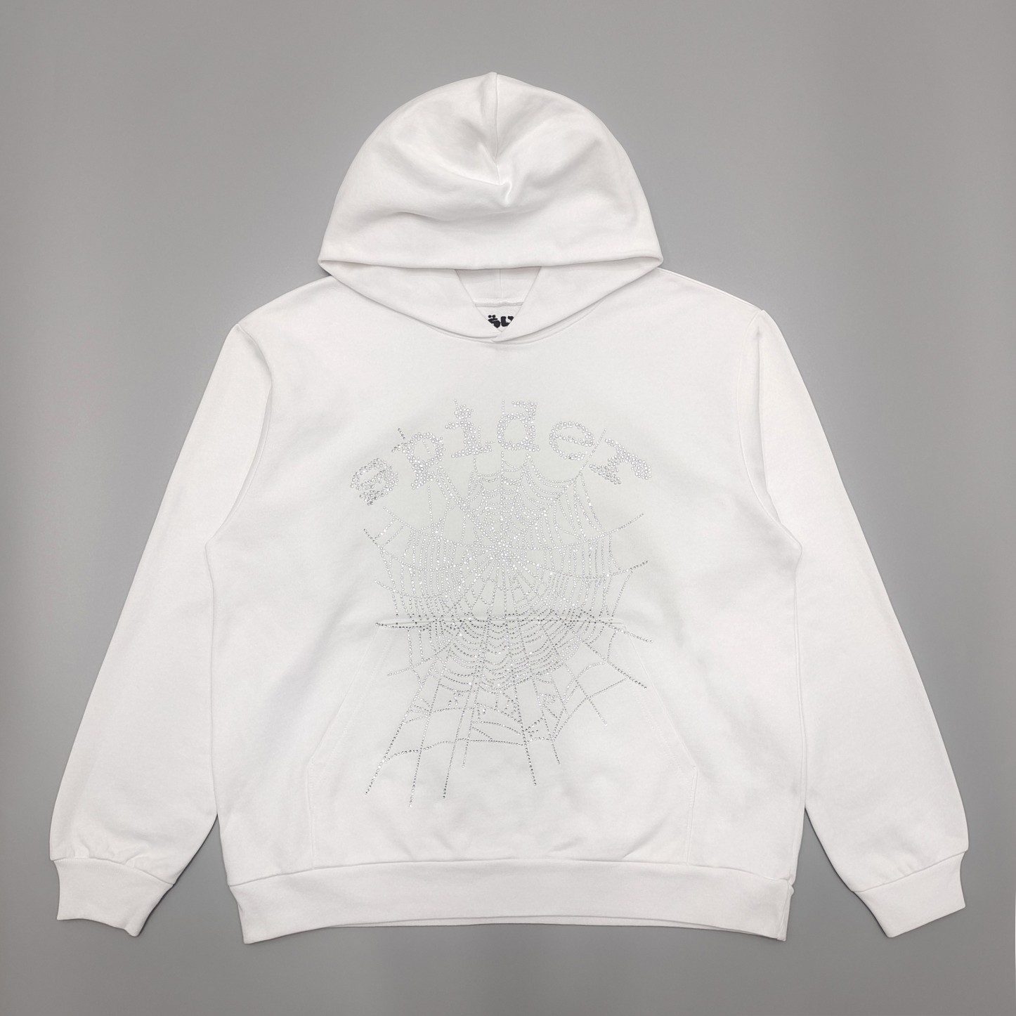 1:1 quality version white rhinestone spider web hoodie