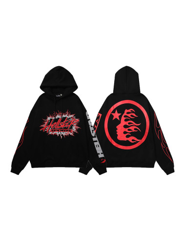 Flame Red Label Letter Logo Print Hoodie