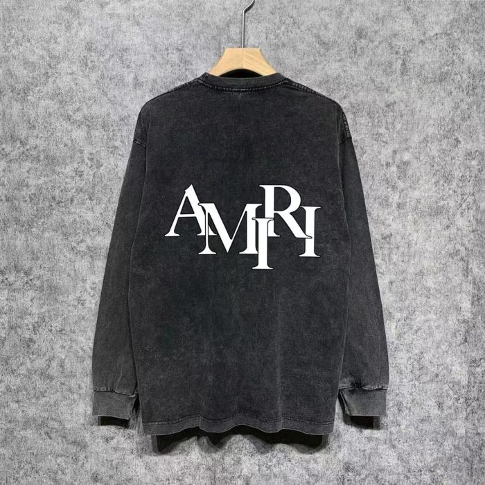 Overlapping letter print washed and distressed long sleeve tee 2 colors