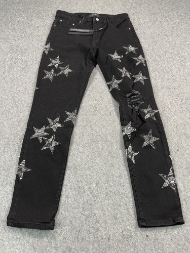 [buy more save more] Cashew Flower Star Patch Ripped Jeans