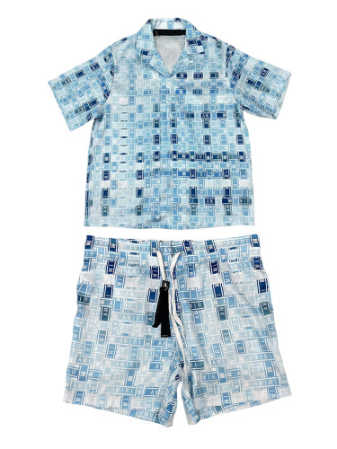 1:1 quality version Blue and White Checkerboard Print Short Shirt & Shorts set