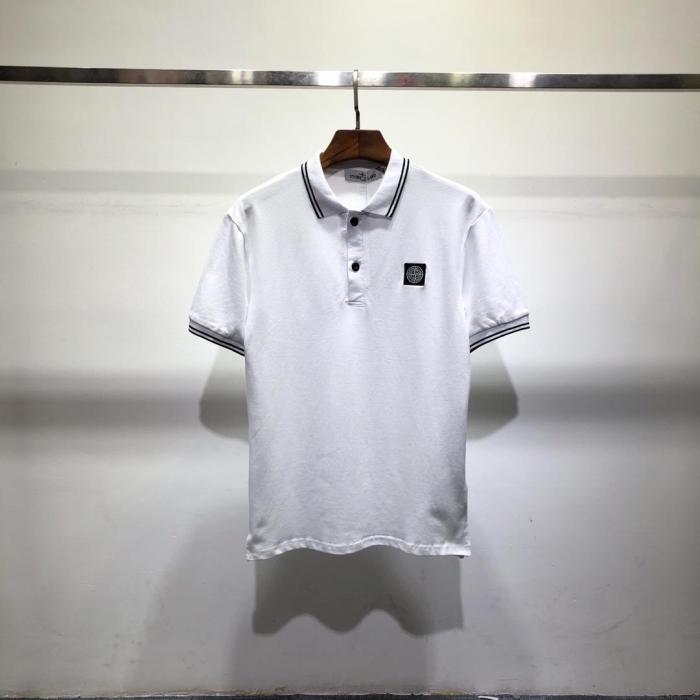 Embroidered square logo button down collar polo shirt 3 colors