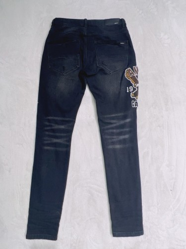 1:1 quality version Eagle Flocked Embroidered Logo Jeans