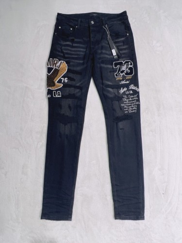 1:1 quality version Eagle Flocked Embroidered Logo Jeans