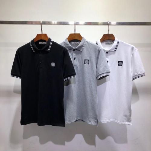 Embroidered square logo button down collar polo shirt 3 colors