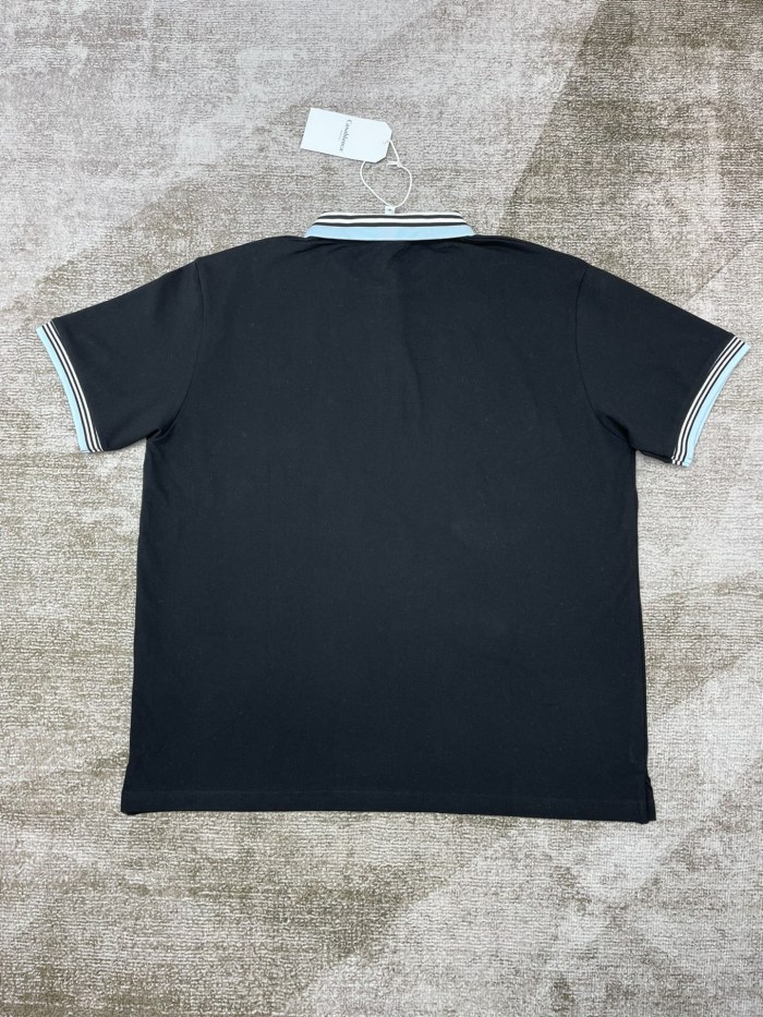 1:1 quality version Blue White and Black Check Colour Block Polo Shirt 2 colors