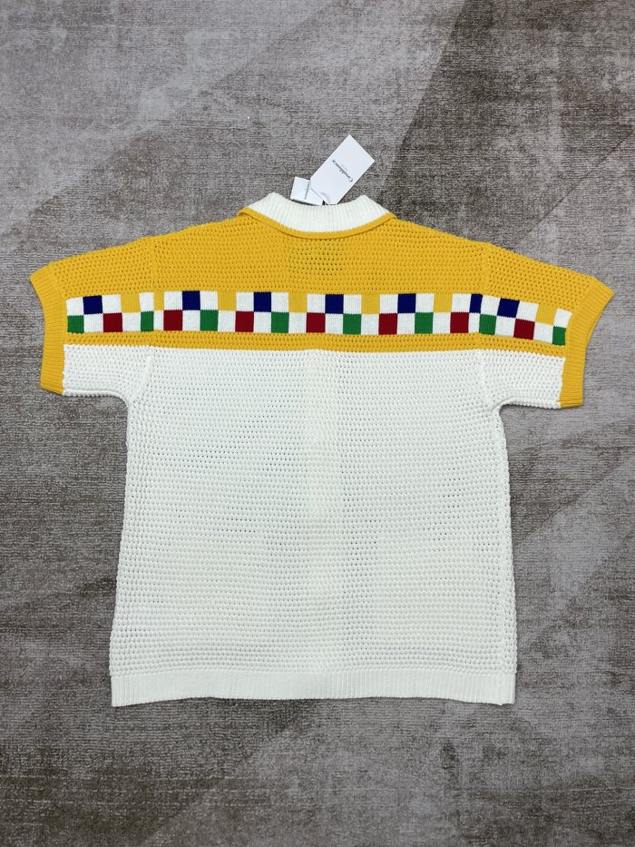 1:1 quality version Colourful Plaid Pearl Button Knit Polo Shirt & Shorts Set
