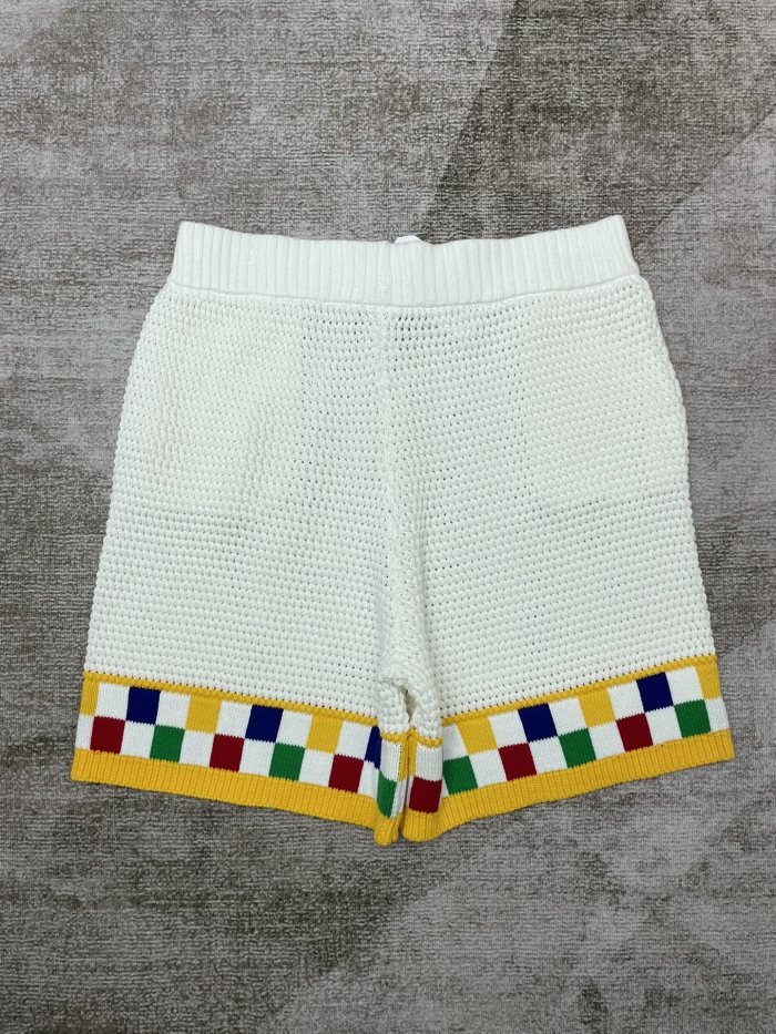 1:1 quality version Colourful Plaid Pearl Button Knit Polo Shirt & Shorts Set