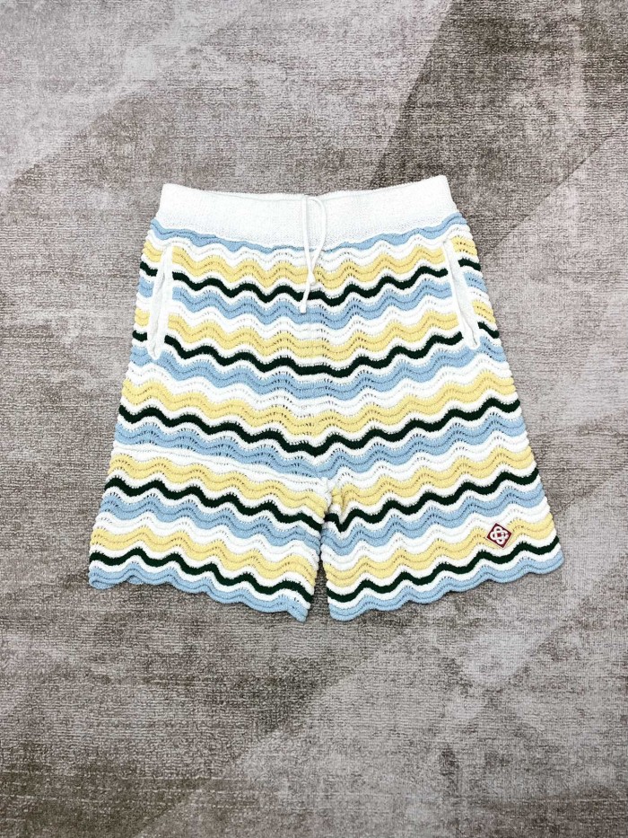 1:1 quality version Wave Stripe Colour Block Letter Logo Knit Polo Shirt & Shorts Set
