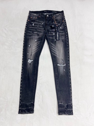 1:1 quality version Side seam studded ripped wash jeans