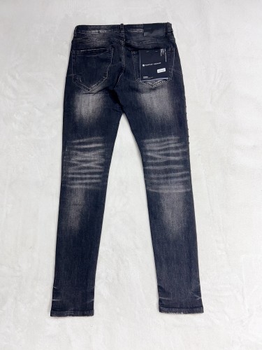 1:1 quality version Side seam studded ripped wash jeans