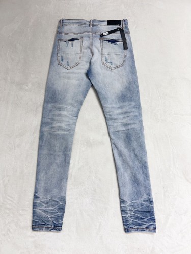 1:1 quality version Brown Ripped Patchwork Leather Light Blue Jeans