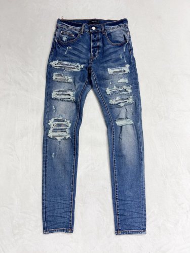 1:1 quality version Washed and distressed patchwork jeans