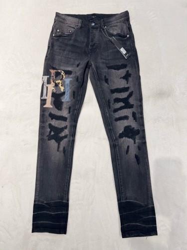 1:1 quality version Multi-coloured monogrammed quilted leather logo ripped and embroidered jeans