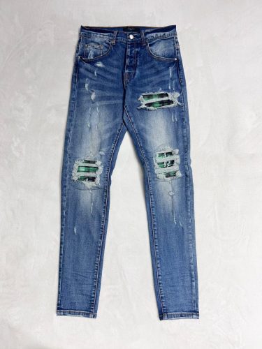1:1 quality version Ripped Patchwork Leather Alphabet Slim Fit Jeans