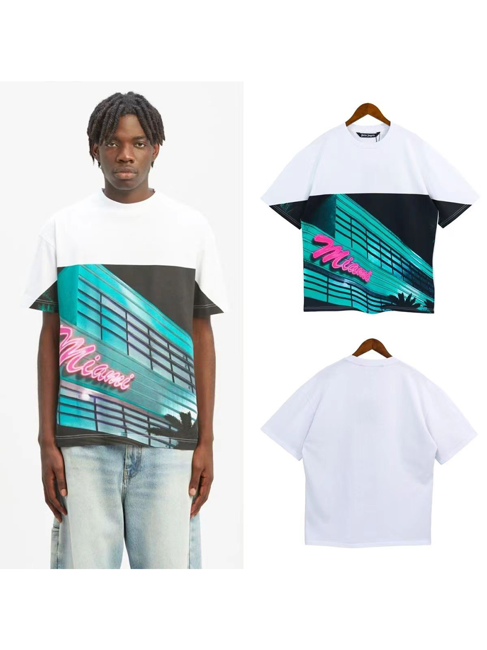 see-through three-dimensional sense of colour blocking office building tee