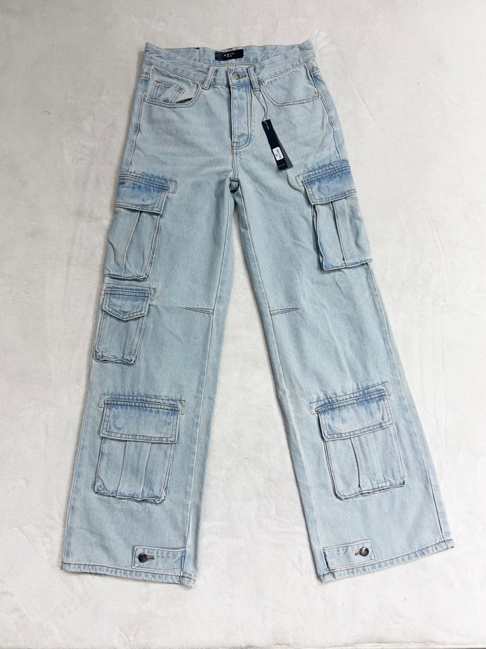 1:1 quality version false button leg vintage multi-pocket jeans