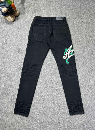 1:1 quality version Washed Monogrammed Green Leaf Embroidered Jeans