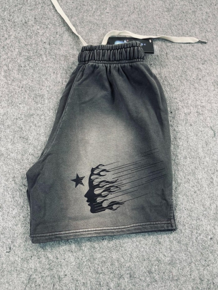 1:1 quality version Flame printed washed split shorts