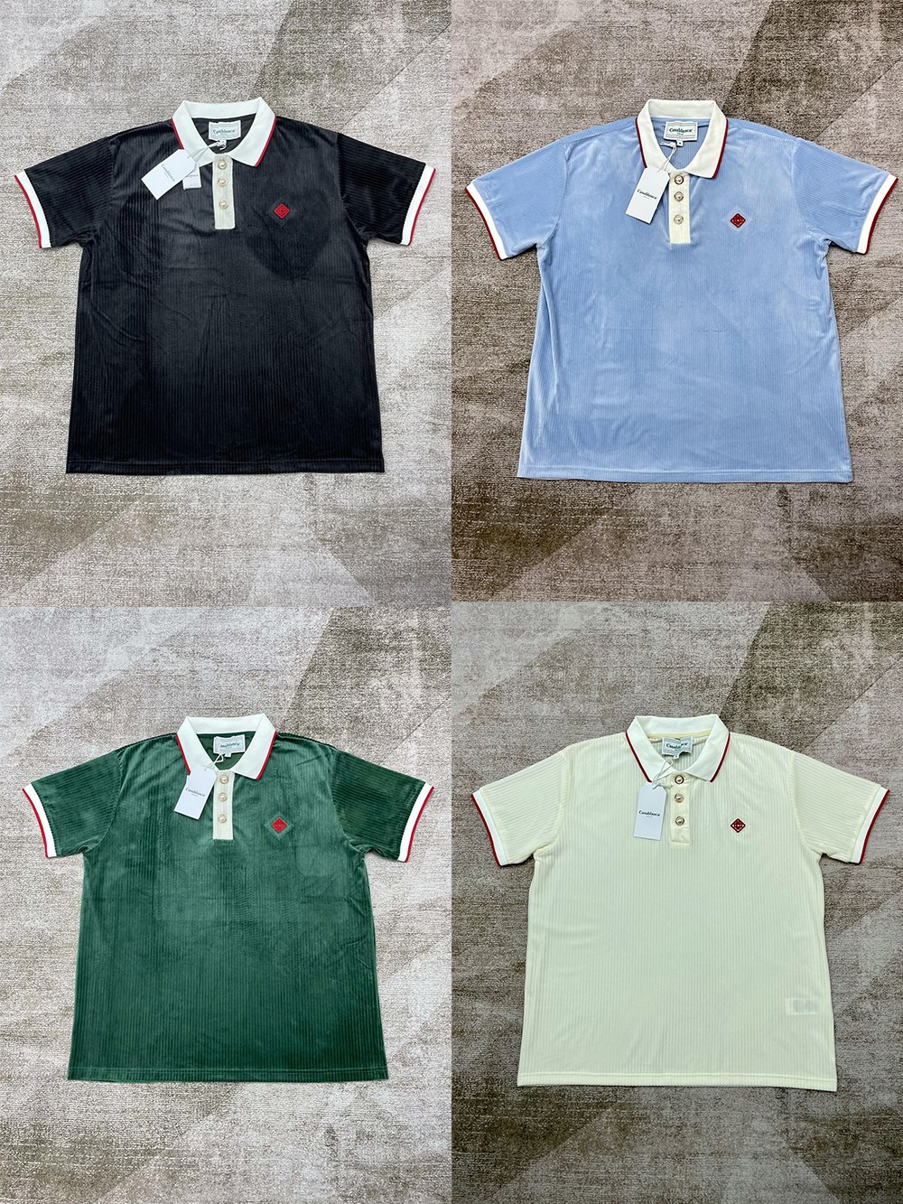 1:1 quality version velvet colour blocked pearl button polo shirt 4 colors