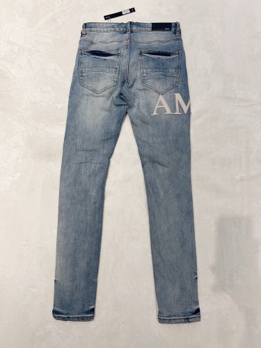 1:1 quality version Leatherette monogrammed embroidered ripped and patched jeans