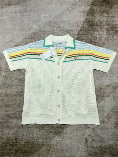 1:1 quality version Colourblocking Striped Lapel Loose Knit Polo Shirt & Shorts Set