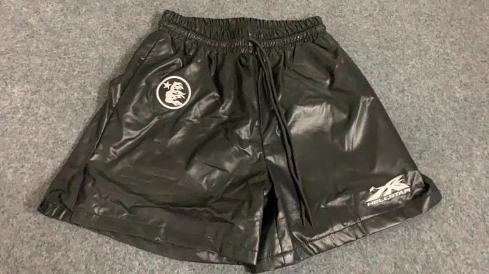 Logo print leather shorts