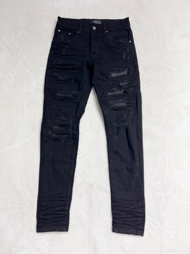 1:1 quality version Black Leather Patched Jeans