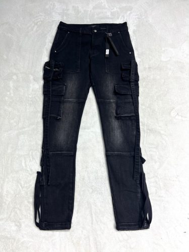 1:1 quality version Zip up side pockets and flutter belt distressed hip hop jeans