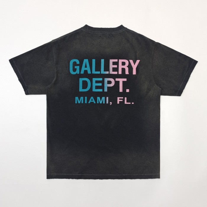 1:1 quality version Miami Limited Blue Pink Letter Gradient Black Washed version tee