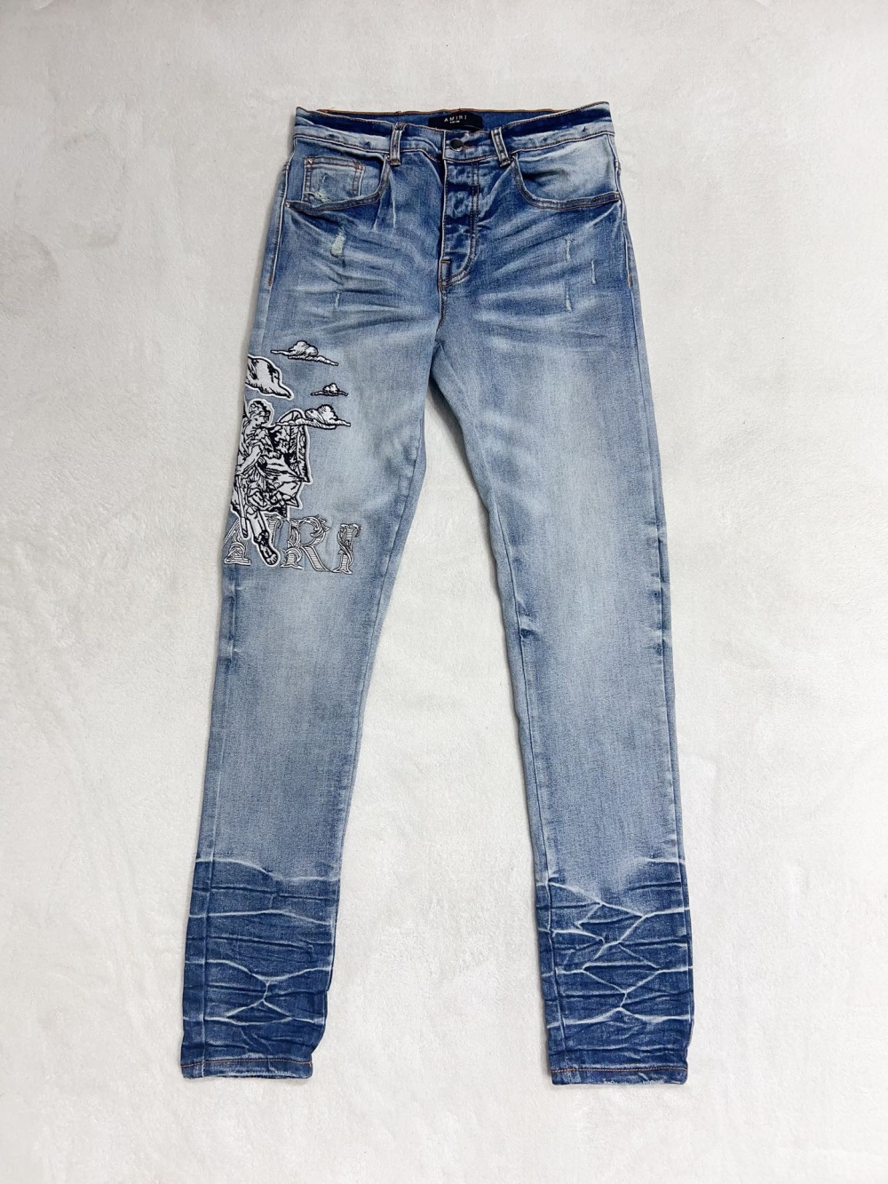 1:1 quality version fujiman alphabet angel embroidery washed jeans