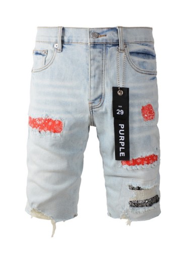 1:1 quality version Red and Black Cashew Flower Patch Ripped Jeans Shorts