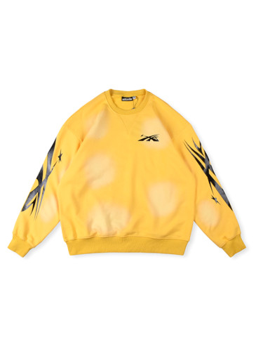 1:1 quality version Washed Version Yellow Logo Print Crew Neck sweatshirt