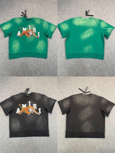 1:1 quality version Turtle Crack Letter Tiger Ink Splash Printed Washed tee sweatshirt  2 colors