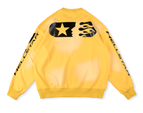 1:1 quality version Washed Version Yellow Logo Print Crew Neck sweatshirt
