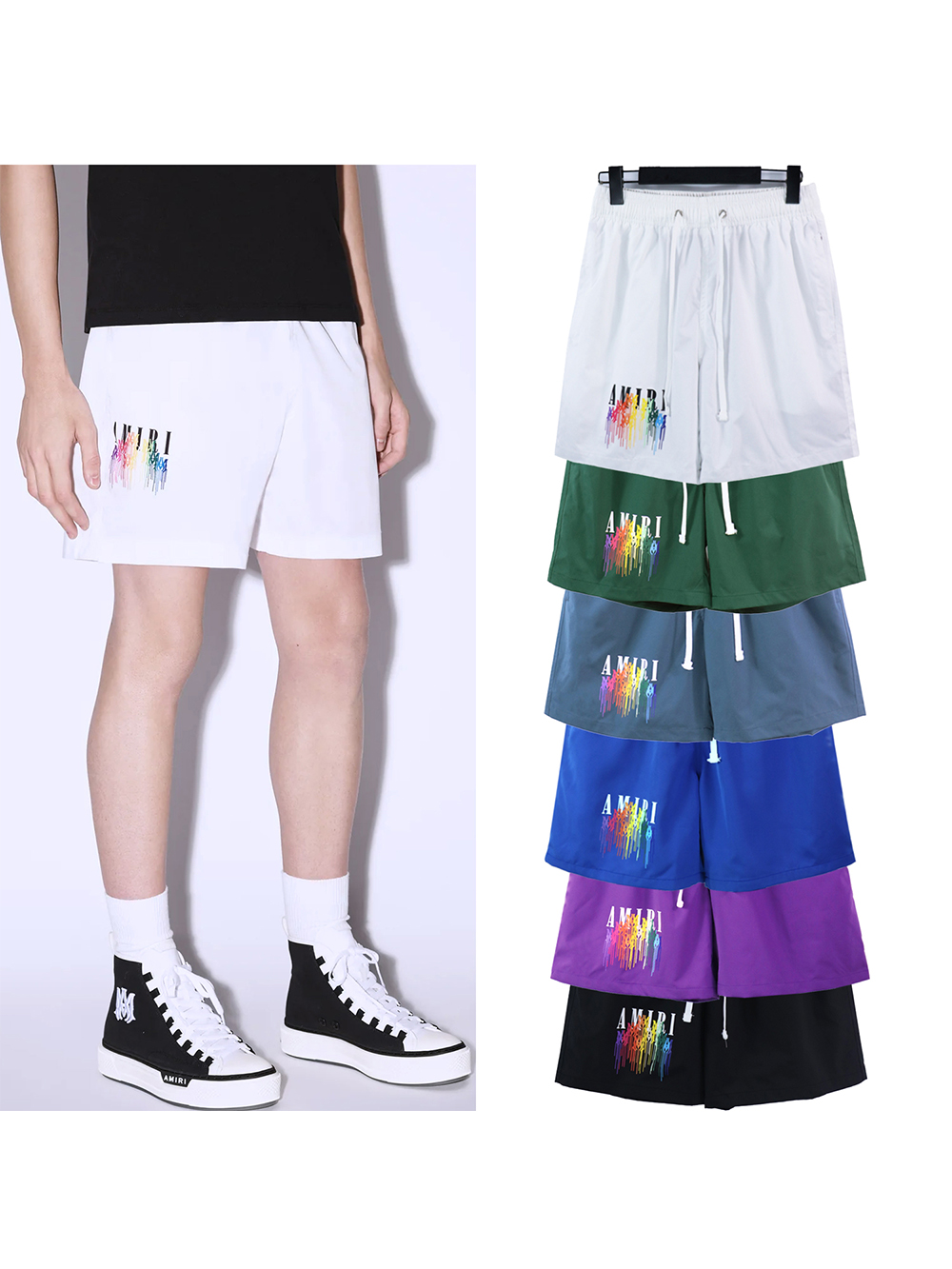 rainbow flow water drops monogram print sweat shorts 6 colors