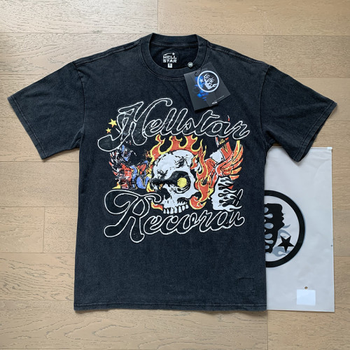 Angry Skull Flame Print Washed Version Tee