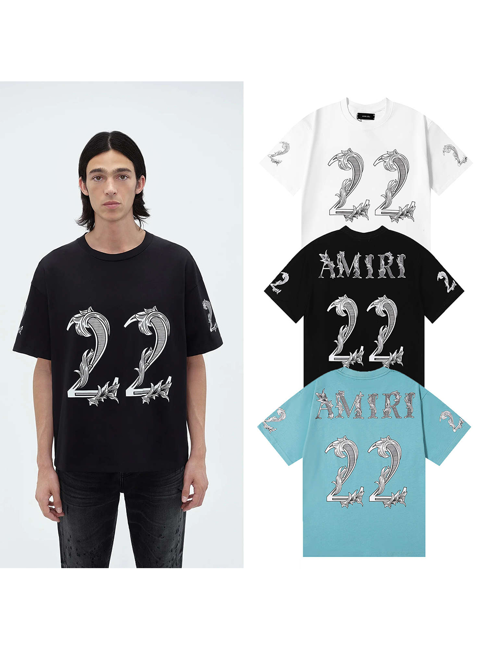 vine wrap numeric letter print tee 3 colors