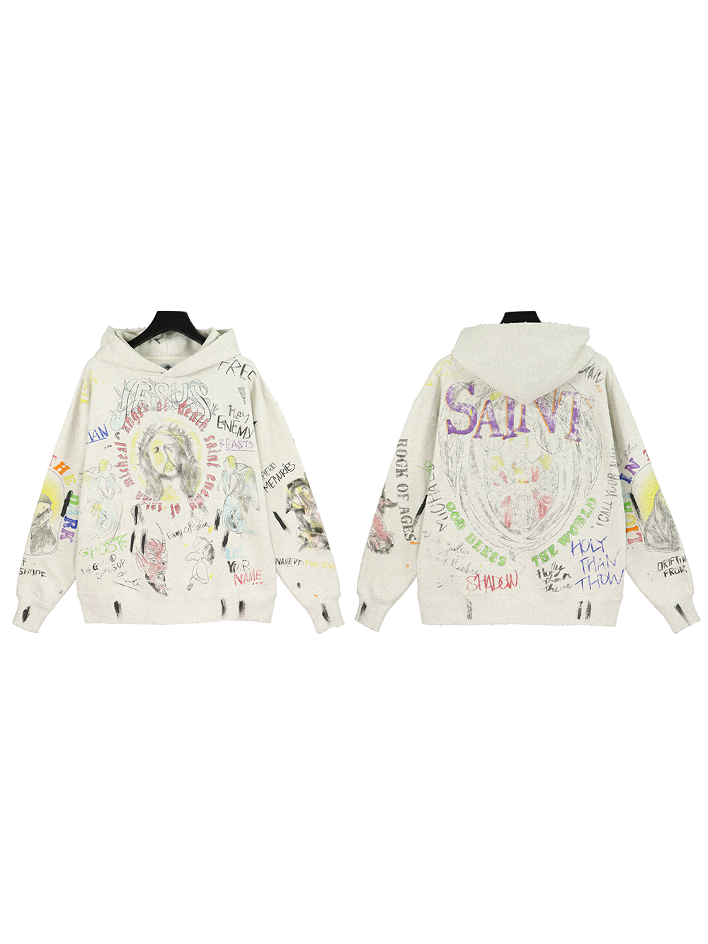 hand-painted graffiti printed vintage aged hoodie