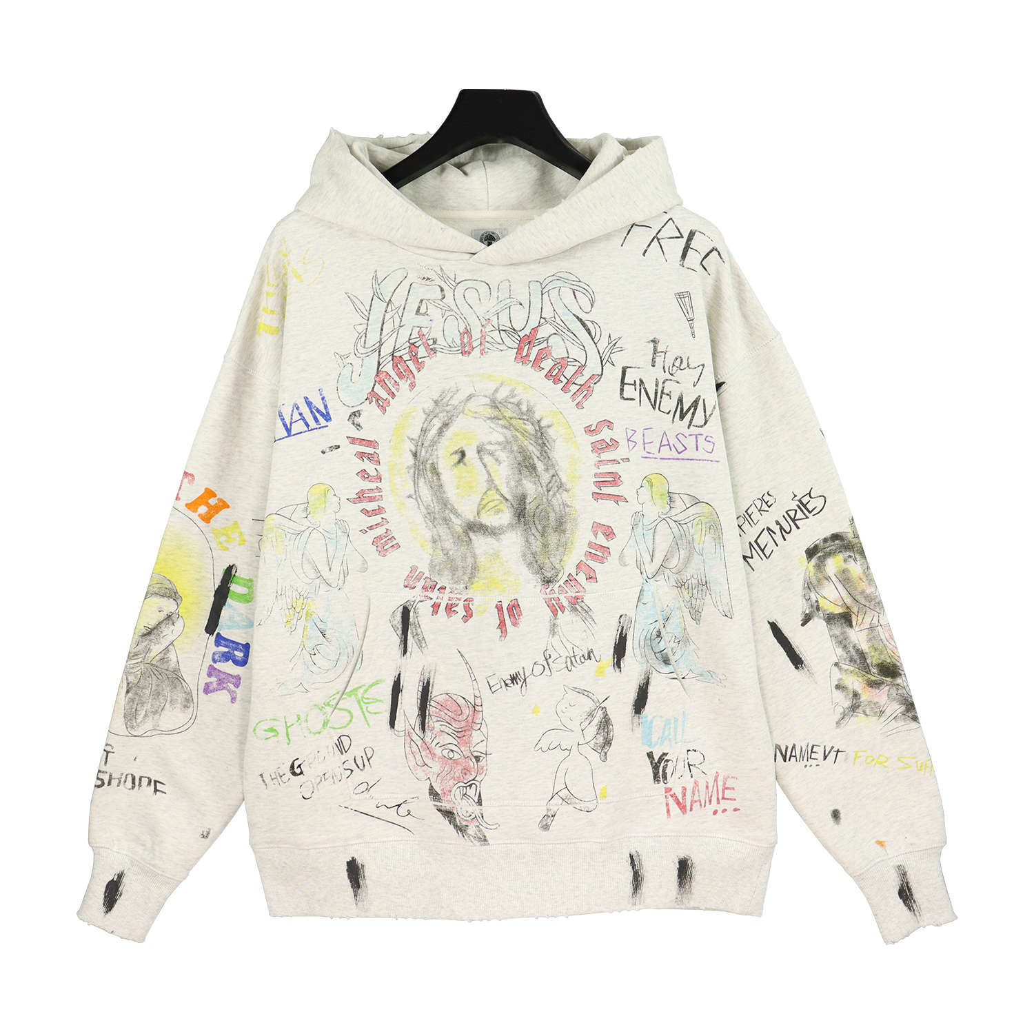 hand-painted graffiti printed vintage aged hoodie