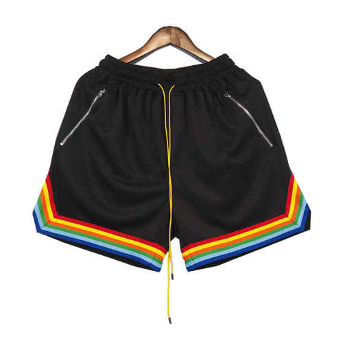 Rainbow print zipper pocket sports shorts