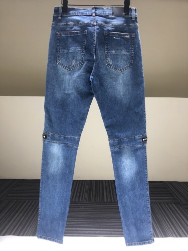 [buy more save more]Knee Double Zip Blue Distressed Jeans