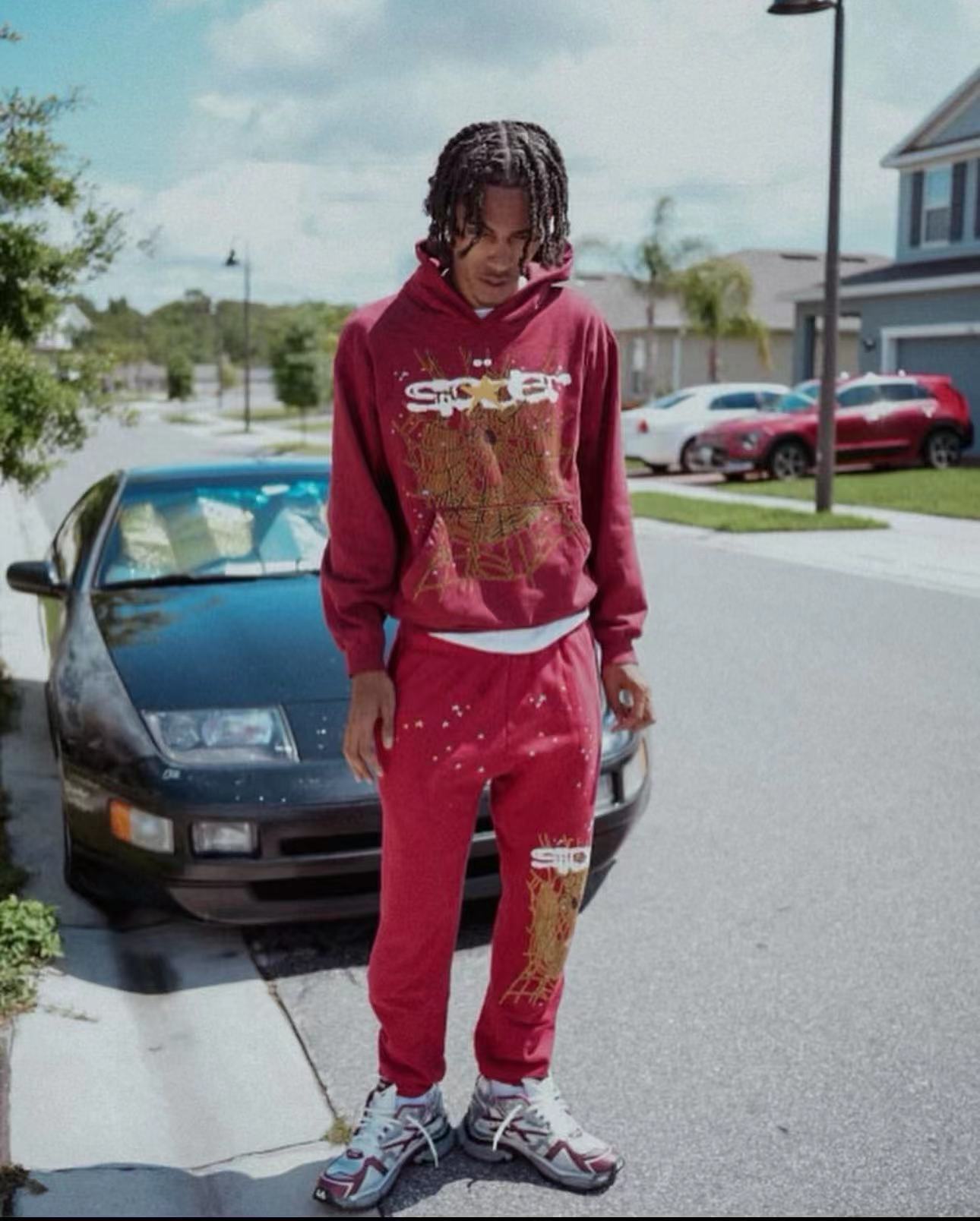 1:1 quality version burgundy starfish spider web hoodie & pants set